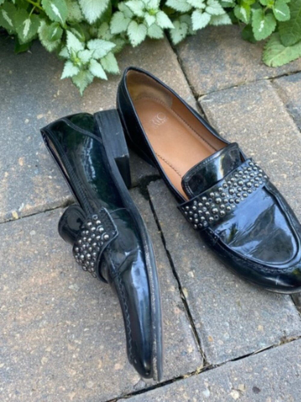 Franco Sarto Black Patent Studded Loafers Size 10.5 Summer Sale